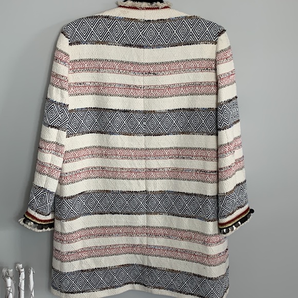 ZARA Woman Open Front Beaded Jacket Ivory Size Large - Picture 9 of 13